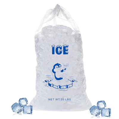 calidad  20lb LDPE Durable Plastic Ice Bags Heat seal With Drawstring Closure fábrica