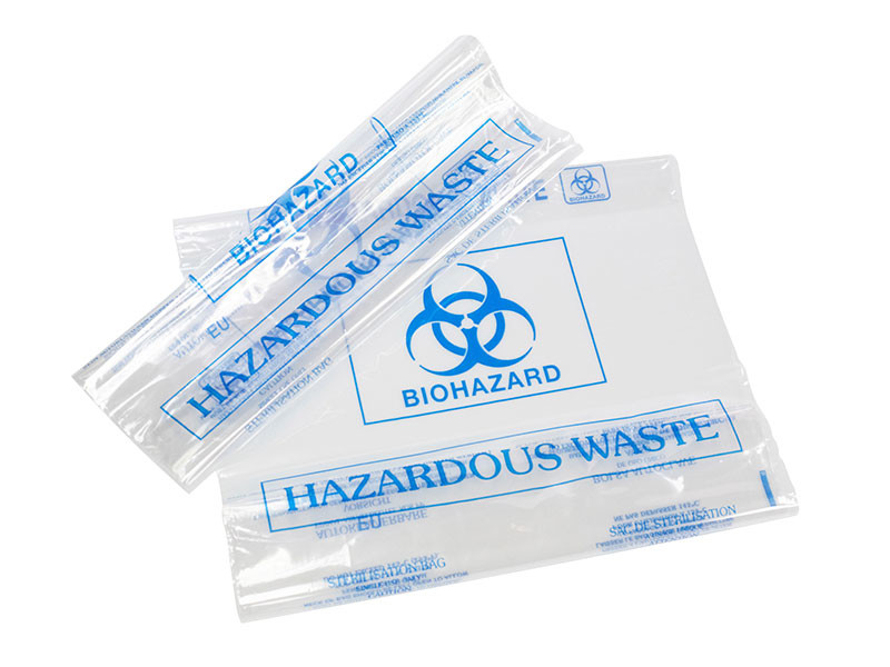Bolso dar salida a de la basura del Biohazard de la disposición de 138 PP del grado con el indicador de la autoclave