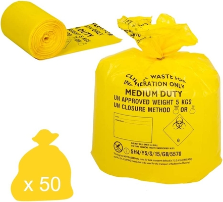 Bolso inútil infeccioso clínico amarillo plástico de la disposición en rollo