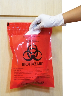 Basura biomédica del bolso rojo del LDPE con las cintas adhesivas dobles