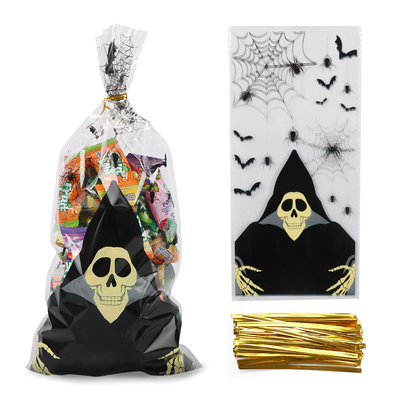 Bolso esquelético 150pcs de la invitación del celofán de Halloween para los niños