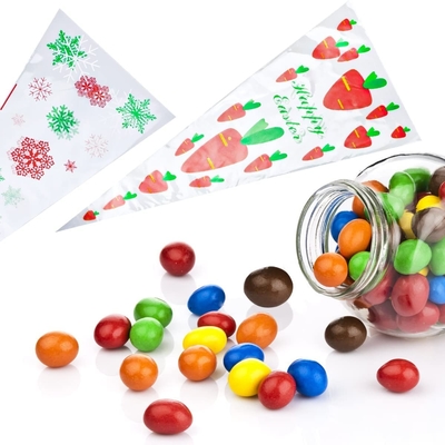 Bolso del cono de 200 PCS bolsos claros de la invitación del triángulo de 6 x 15 pulgadas con los lazos de torsión para la galleta hecha a mano